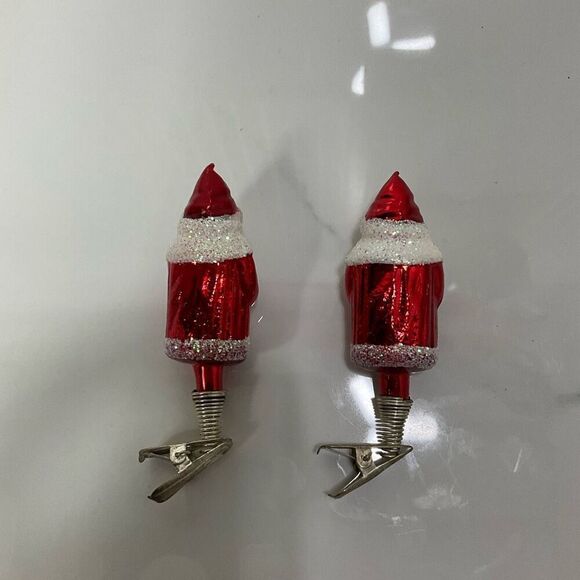 VINTAGE Mica Glass Santa Claus Clip On Ornaments - Picture 2 of 2